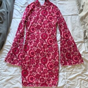 SHEIN Vibrant Pink Floral Long Sleeve Dress